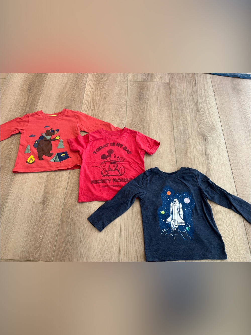 Bundle of - Disney Red and Navy Kids Shirts - Mickey, Camping & Space